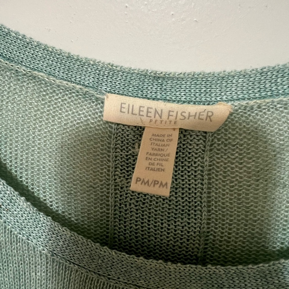 Eileen Fisher Top Womens Absinthe Linen Jersey Long Sleeve Crew Neck PM - Picture 7 of 8